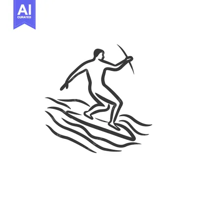 Aset desain premium: Line art illustration of a surfer riding a wave