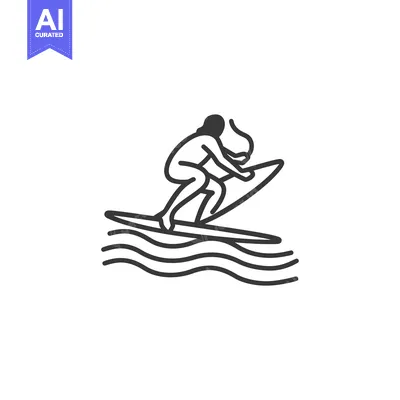 Aset premium populer: Line Art Illustration of a Surfer Riding a Wave