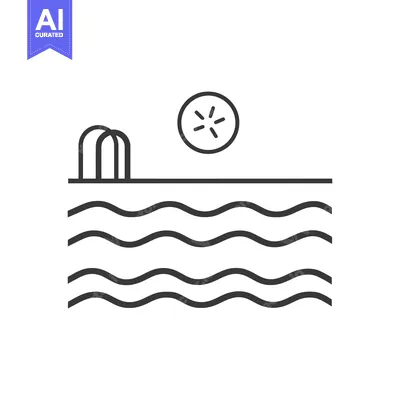 Aset desain premium: Line art illustration of a swimming pool with a ladder and a sun