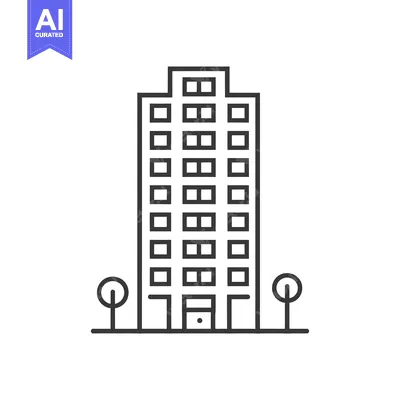Aset desain premium: Line art illustration of a tall building with trees