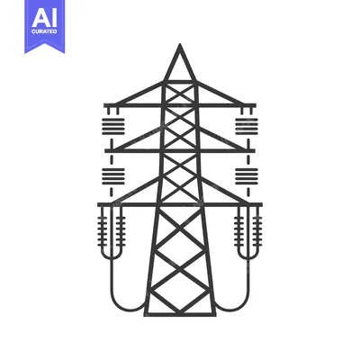 Aset desain premium: Line Art Illustration of a Tall Power Transmission Tower