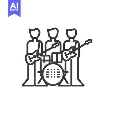 Premium design asset: Line Art Illustration of a Three-Piece Band with Guitars and Drums