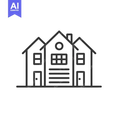 Premium design asset: Line art illustration of a three-story house with windows and doors