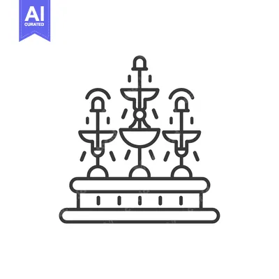 Aset desain premium: Line Art Illustration of a Three-Tiered Fountain