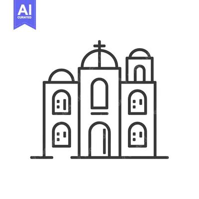 Premium design asset: Line Art Illustration of a Three-Tower Church Building