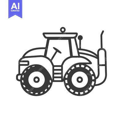 Aset premium populer: Line art illustration of a tractor with a large rear tire
