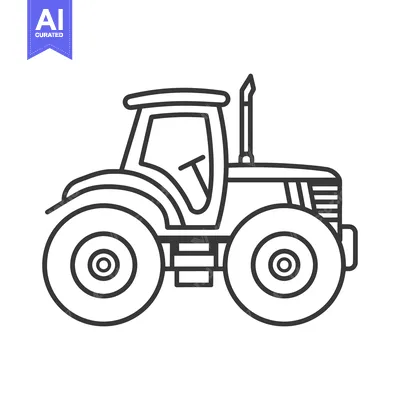 Aset desain premium: Line art illustration of a tractor with large wheels