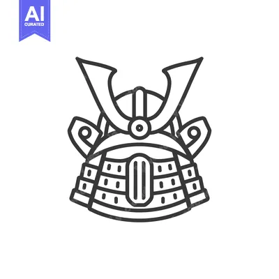 Premium design asset: Line Art Illustration of a Traditional Samurai Helmet