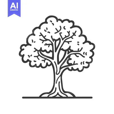 Premium design asset: Line Art Illustration of a Tree with a Thick Trunk and Lush Canopy