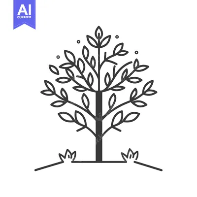 Aset premium populer: Line Art Illustration of a Tree with Leaves