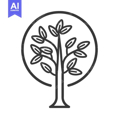 Aset desain premium: Line art illustration of a tree with leaves inside a circle