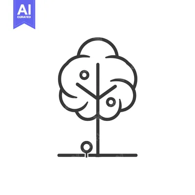 Aset desain premium: Line Art Illustration of a Tree with Three Fruits