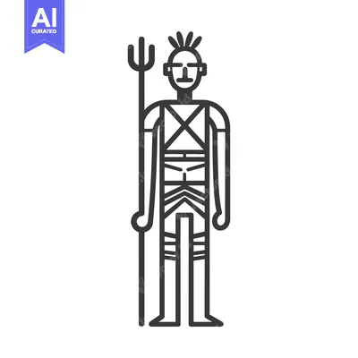 Premium design asset: Line Art Illustration of a Tribal Warrior Holding a Spear