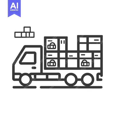 Aset desain premium: Line art illustration of a truck carrying packages