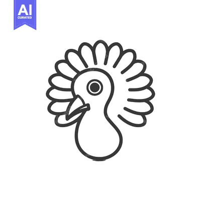 Aset desain premium: Line art illustration of a turkey head with a wattle