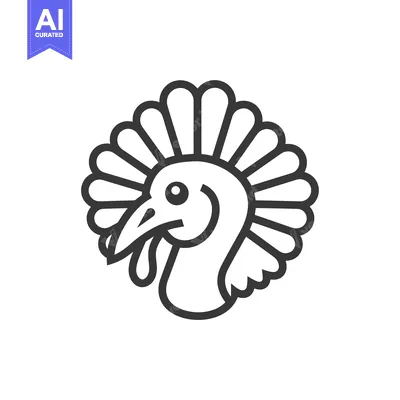 Premium design asset: Line Art Illustration of a Turkey Head with Feathers