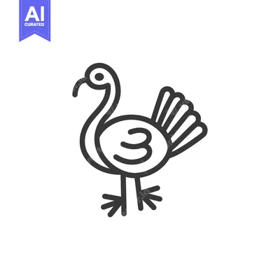 Aset desain premium: Line art illustration of a turkey standing on two legs
