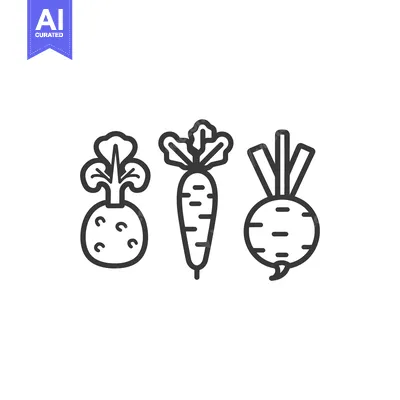 Aset premium populer: Line Art Illustration of a Turnip, Carrot, and Beetroot