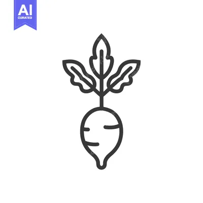 Aset desain premium: Line art illustration of a turnip with leaves