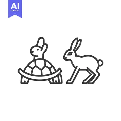 Aset premium populer: Line Art Illustration of a Turtle and a Rabbit
