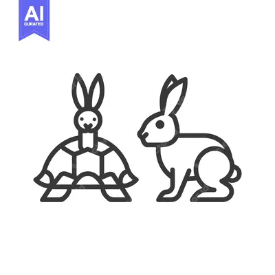 Popular premium asset: Line art illustration of a turtle and a rabbit