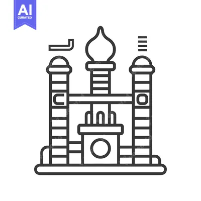 Premium design asset: Line Art Illustration of a Twin-Towered Structure with a Central Dome