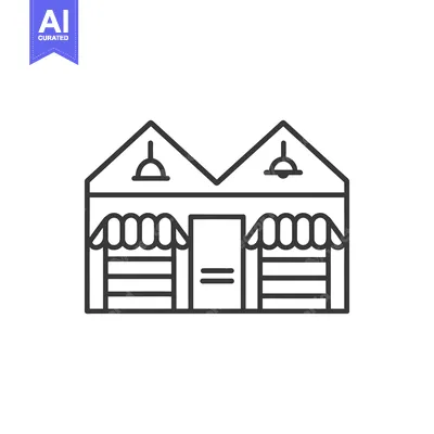 Popular premium asset: Line art illustration of a two-storefront building with awnings