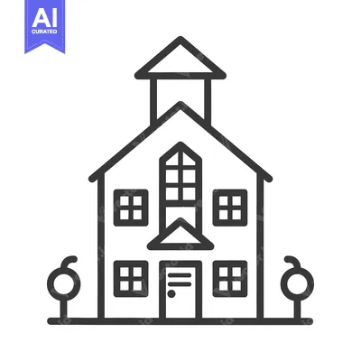 Aset premium populer: Line Art Illustration of a Two-Story Building with a Bell Tower