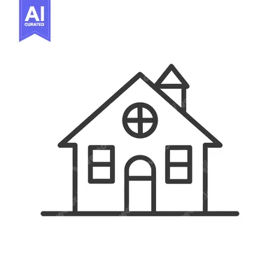 Aset desain premium: Line Art Illustration of a Two-Story House with a Chimney