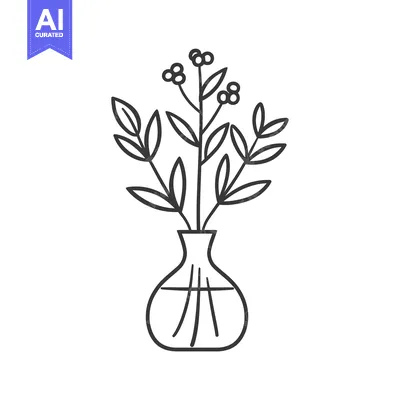 Premium design asset: Line Art Illustration of a Vase with a Bouquet of Flowers