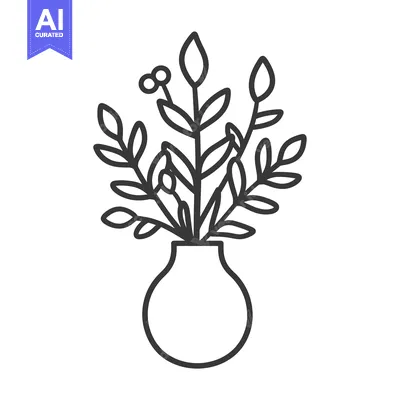 Aset premium populer: Line Art Illustration of a Vase with Flower Buds and Leaves