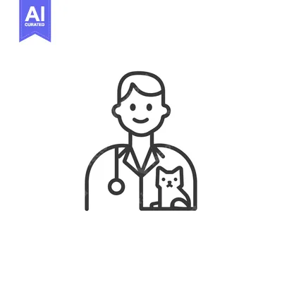 Premium design asset: Line Art Illustration of a Veterinarian with a Cat