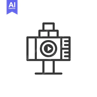 Aset desain premium: Line Art Illustration of a Video Player with Play Button and Film Reel