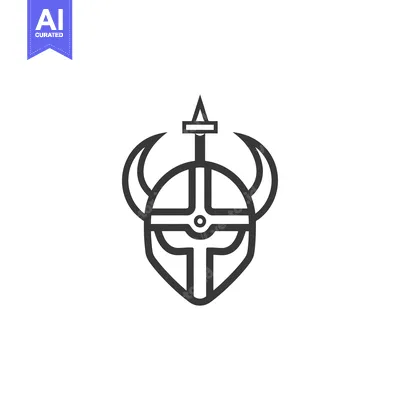 Aset desain premium: Line Art Illustration of a Viking Helmet with a Sword on Top