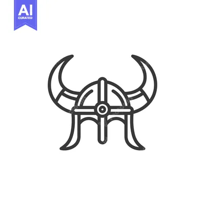 Aset desain premium: Line Art Illustration of a Viking Helmet with Horns