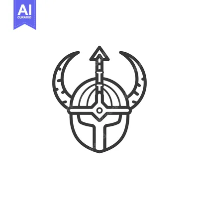Premium design asset: Line Art Illustration of a Viking Helmet with Horns