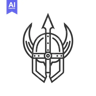 Aset desain premium: Line Art Illustration of a Viking Helmet with Horns