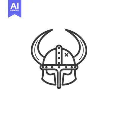 Premium design asset: Line Art Illustration of a Viking Helmet with Horns