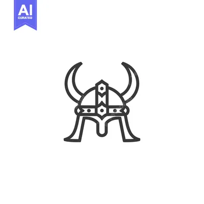 Aset desain premium: Line Art Illustration of a Viking Helmet with Horns