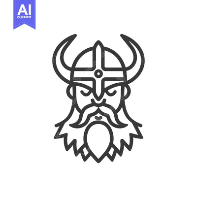 Aset desain premium: Line Art Illustration of a Viking Warrior's Face