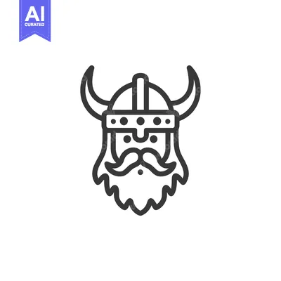 Aset premium populer: Line art illustration of a viking warrior's head with a horned helmet