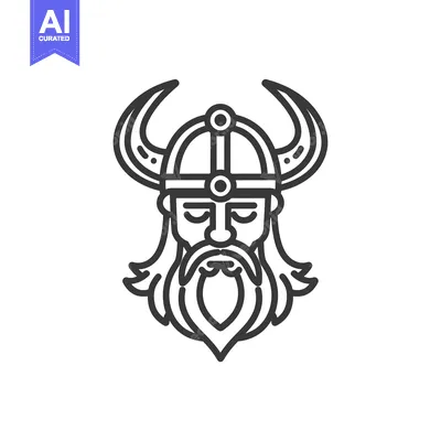 Aset desain premium: Line art illustration of a viking warrior's head with horns