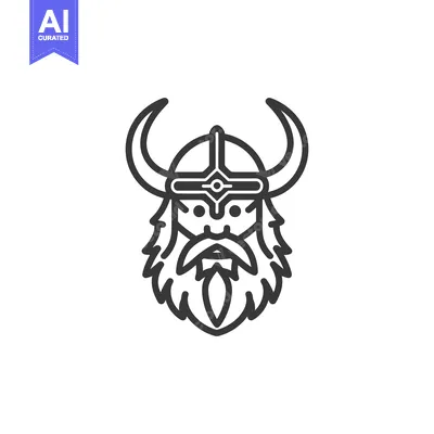 Premium design asset: Line Art Illustration of a Viking Warrior's Head with Horns and a Helm