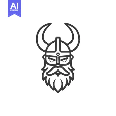 Aset desain premium: Line Art Illustration of a Viking Warrior with a Helmet and Beard