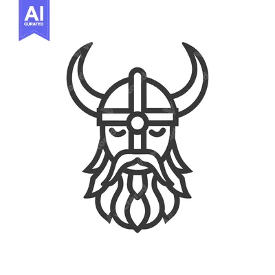 Aset desain premium: Line Art Illustration of a Viking Warrior with Helmet and Beard