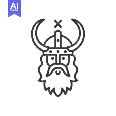 Aset premium populer: Line Art Illustration of a Viking Warrior with Horns and a Beard