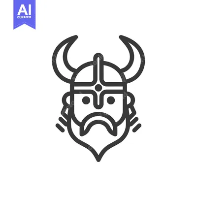 Aset desain premium: Line Art Illustration of a Viking Wearing a Helmet with Horns