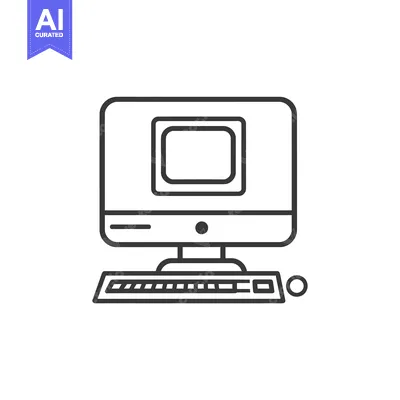 Aset desain premium: Line Art Illustration of a Vintage Desktop Computer