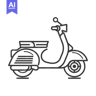 Premium design asset: Line Art Illustration of a Vintage Scooter