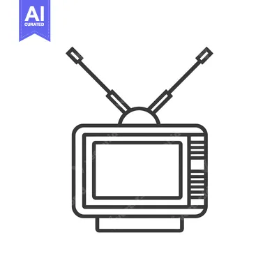 Premium design asset: Line art illustration of a vintage television with antennas